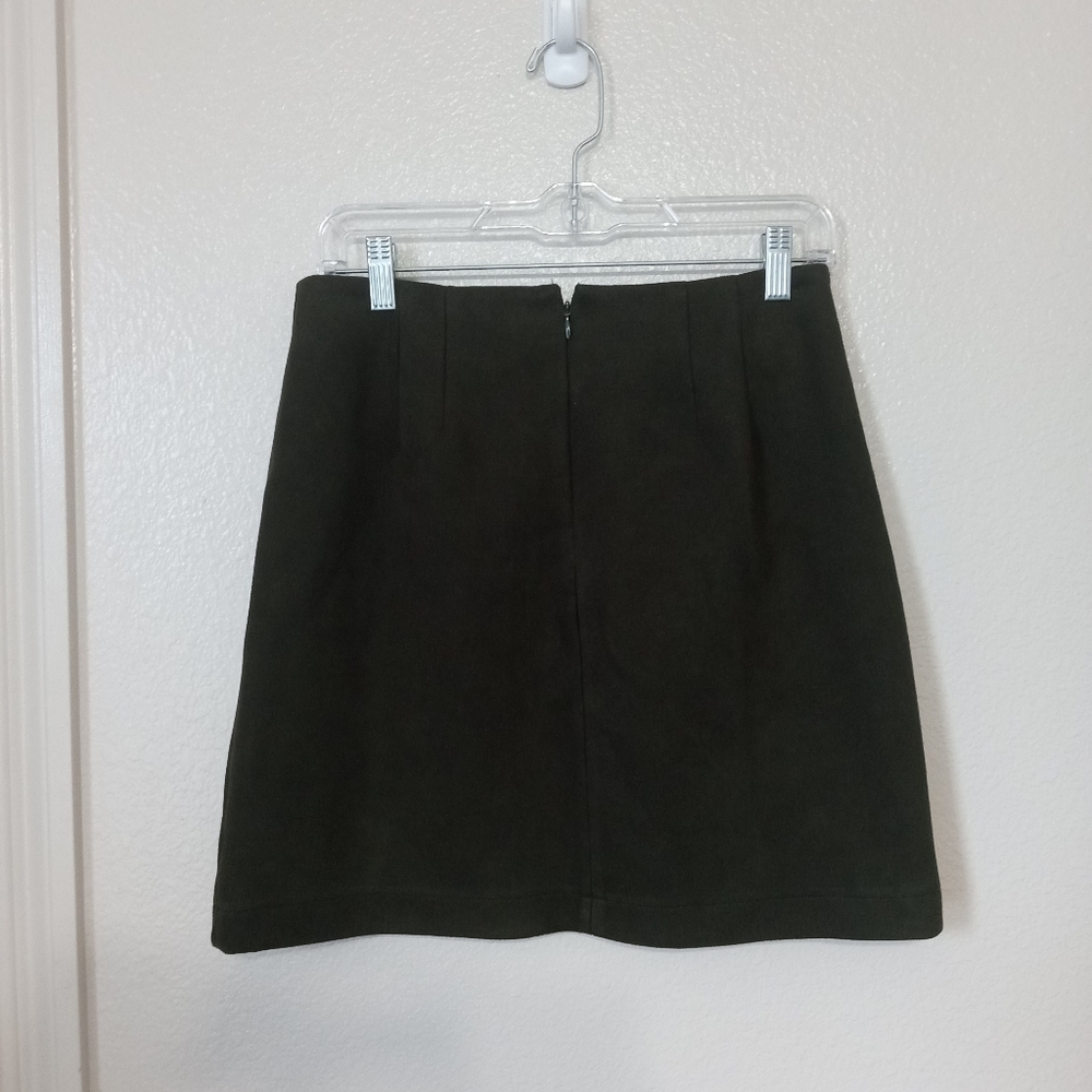 Loft Ann Taylor Suede Dark Olive Green Front Button A-line Mini Skirt - Picture 3 of 9
